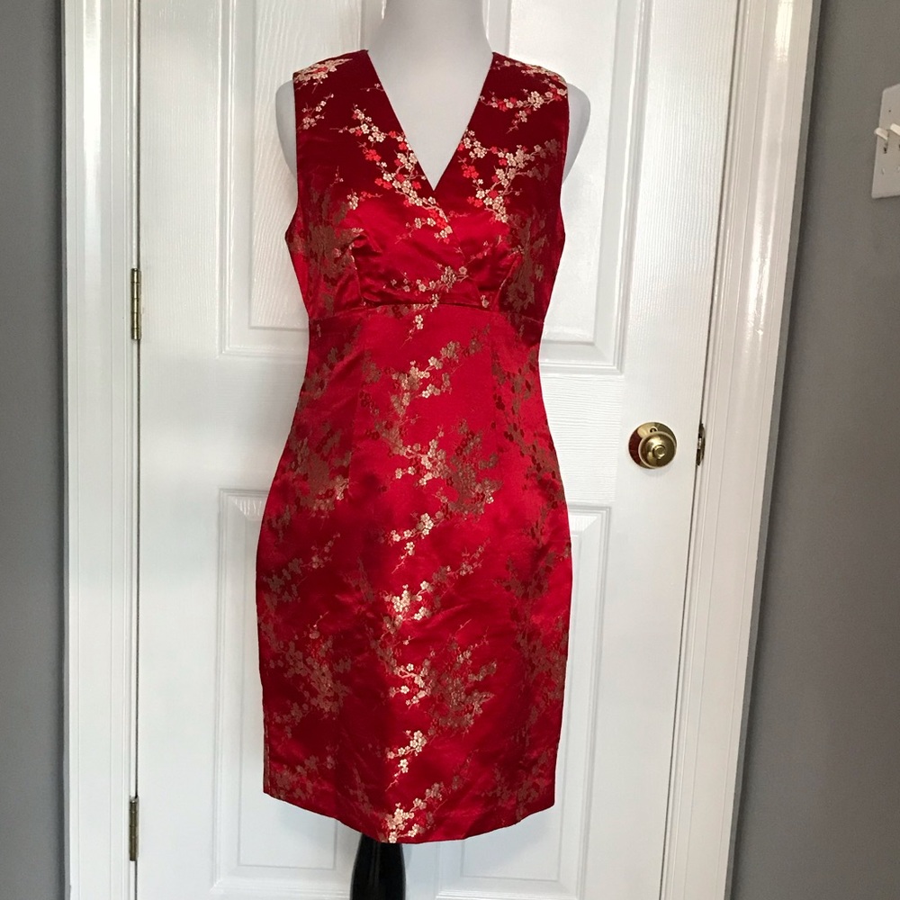 Elegant red and gold Asian inspired cocktail dress